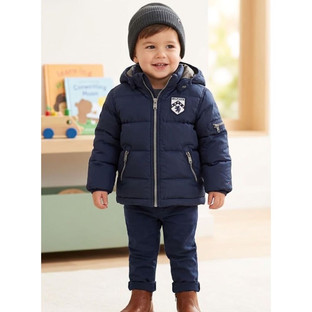 Tommy Hilfiger Down Puffer Jacket Navy Blue Boy's Size 4-5